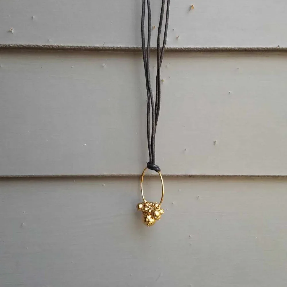 NWT J Crew Black Cord Circle Charm Necklace with Balls